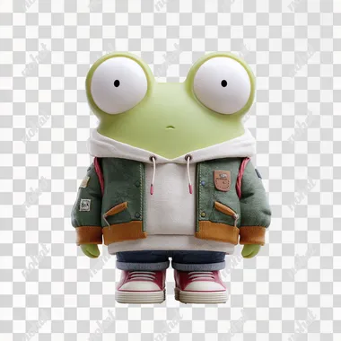 PNG Cute Anthropomorphic Frog Character in Sweatshirt PNG Cute Anthropomorphic Frog Character in Sweatshirt