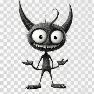 PNG Cute black and white devil character with big eyes in 1940s cartoon style