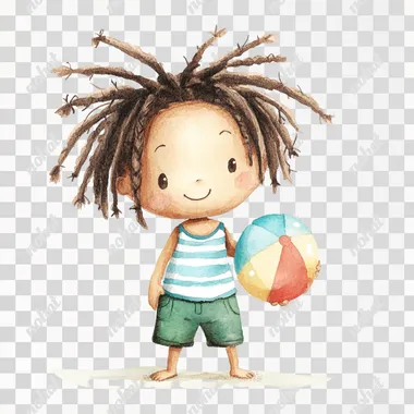 PNG Cute Black Boy with Beach Ball in Watercolor Style PNG Cute Black Boy with Beach Ball in Watercolor Style