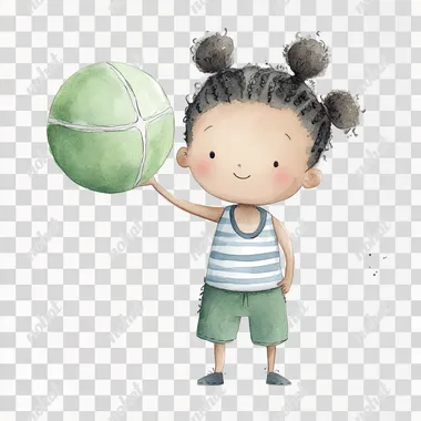 PNG Cute Black Boy with Beach Ball in Watercolor Style PNG Cute Black Boy with Beach Ball in Watercolor Style