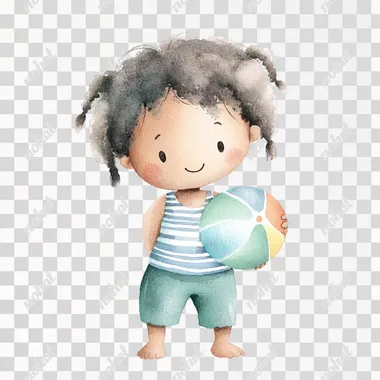 PNG Cute Black Boy with Beach Ball - Watercolor Illustration PNG Cute Black Boy with Beach Ball - Watercolor Illustration