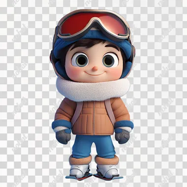 PNG Cute boy in fashionable ski clothes enjoying winter in 3D Pixar style PNG Cute boy in fashionable ski clothes enjoying winter in 3D Pixar style