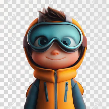 PNG Cute boy in ski gear with yellow jacket and goggles, Pixar Disney style 