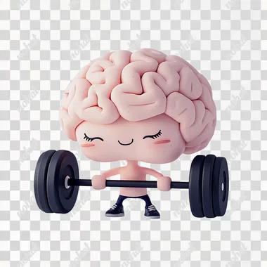 PNG Cute brain character lifting weights in a clay diorama gym setting