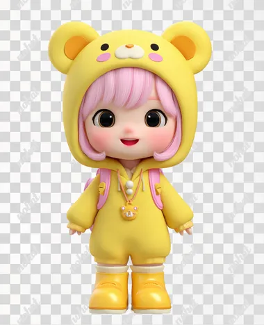 PNG Cute Cartoon Bear Character in Yellow Hoodie PNG Cute Cartoon Bear Character in Yellow Hoodie