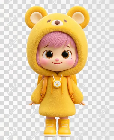 PNG Cute Cartoon Bear Character in Yellow Outfit PNG Cute Cartoon Bear Character in Yellow Outfit