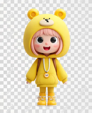 PNG Cute Cartoon Bear Character in Yellow Outfit PNG Cute Cartoon Bear Character in Yellow Outfit
