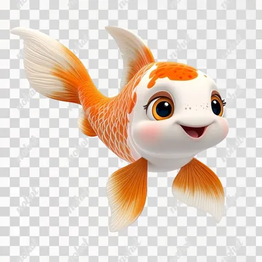 PNG Cute cartoon koi fish smiling in a pond, Disney-Pixar character design