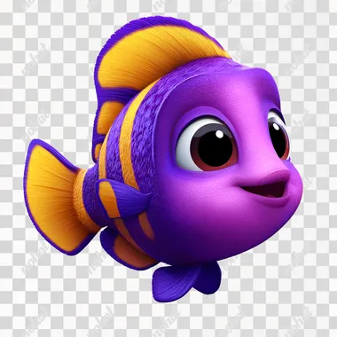 PNG Cute Cartoon Purple Fish with Yellow Stripes PNG Cute Cartoon Purple Fish with Yellow Stripes