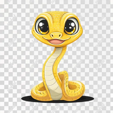 PNG Cute cartoon yellow cobra snake with big eyes, smiling and friendly PNG Cute cartoon yellow cobra snake with big eyes, smiling and friendly