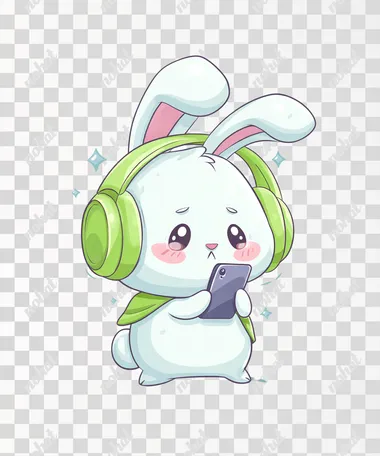 PNG Cute Chibi Bunny Character with Headphones PNG Cute Chibi Bunny Character with Headphones