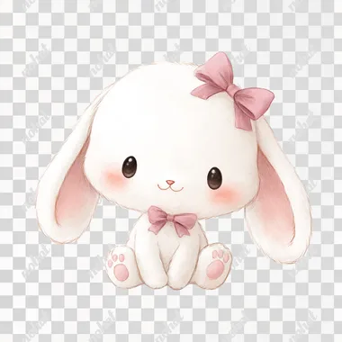 PNG Cute Chibi-Style White Bunny with Pink Bow PNG Cute Chibi-Style White Bunny with Pink Bow