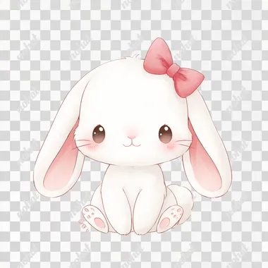 PNG Cute Chibi White Bunny with Pink Bow PNG Cute Chibi White Bunny with Pink Bow