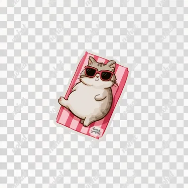 PNG Cute Chubby Cat on a Beach Towel PNG Cute Chubby Cat on a Beach Towel