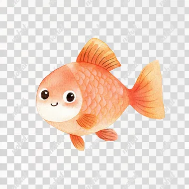 PNG Cute Goldfish Illustration in Soft Colors for Children's Room Decor PNG Cute Goldfish Illustration in Soft Colors for Children's Room Decor
