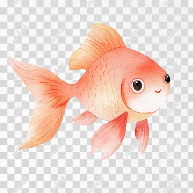 PNG Cute goldfish watercolor illustration in minimal children's book style PNG Cute goldfish watercolor illustration in minimal children's book style