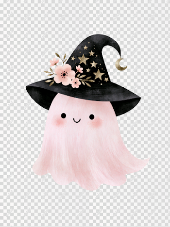 PNG Cute Pastel Ghost with Witch Hat