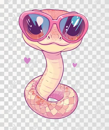 PNG Cute pink snake in heart-shaped sunglasses, chibi-style clipart design PNG Cute pink snake in heart-shaped sunglasses, chibi-style clipart design
