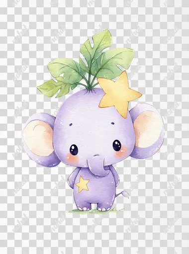 PNG Cute Purple Baby Elephant Watercolor Illustration PNG Cute Purple Baby Elephant Watercolor Illustration