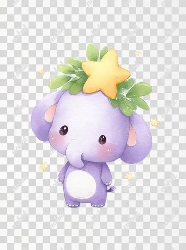 PNG Cute Purple Baby Elephant with Star and Leaves PNG Cute Purple Baby Elephant with Star and Leaves