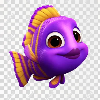 PNG Cute Purple Fish with Yellow Stripes in Pixar Style PNG Cute Purple Fish with Yellow Stripes in Pixar Style