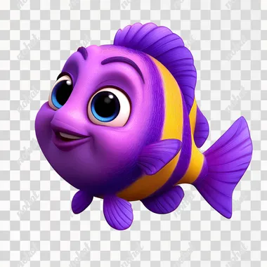 PNG Cute Purple Fish with Yellow Stripes in Pixar Style PNG Cute Purple Fish with Yellow Stripes in Pixar Style
