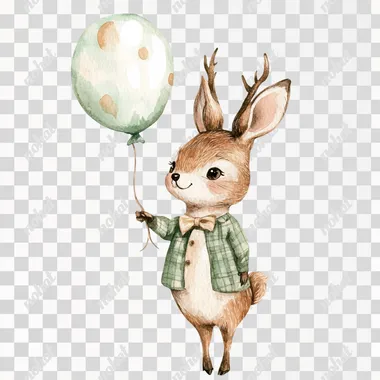 PNG Cute rabbit in watercolor, holding a balloon, from woodland settings PNG Cute rabbit in watercolor, holding a balloon, from woodland settings