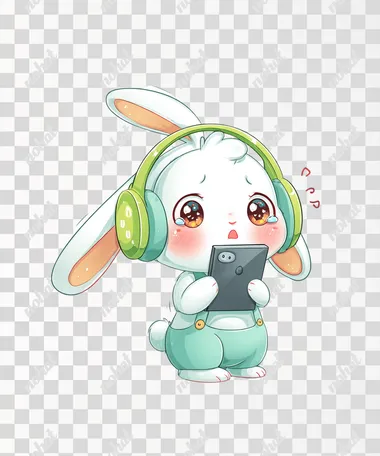PNG Cute Shy Bunny Character with Headphones PNG Cute Shy Bunny Character with Headphones