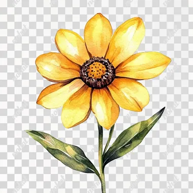 PNG Cute Yellow Flower Illustration with Green Leaves for Children's Decor