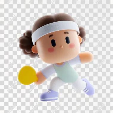PNG Cute Young Girl Playing Pickleball in 3D Style PNG Cute Young Girl Playing Pickleball in 3D Style