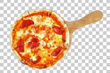 PNG Delicious Hot Pepperoni Pizza on Wooden Peel
