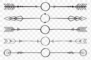 Png doodle arrow divider hand drawn ornamental bohemian style set