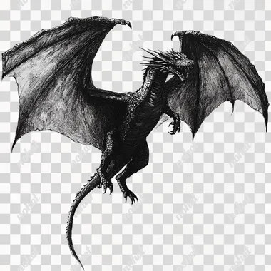 PNG Drogon Flying Dragon Black and Grey Sketch from Fantasy World