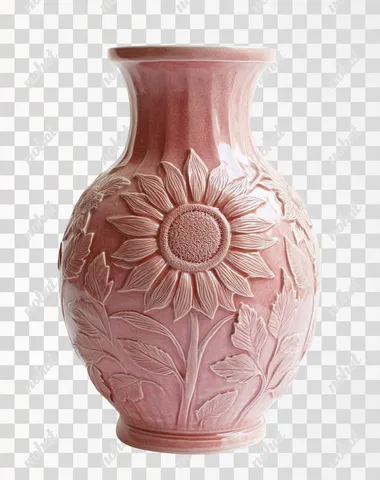 PNG Dusty Rose Vase with Sunflower Embossing for Living Room Decor PNG Dusty Rose Vase with Sunflower Embossing for Living Room Decor