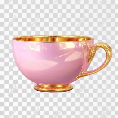 PNG Elegant Pink 3D Teacup with Gold Accents