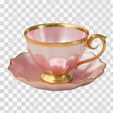 PNG Elegant Pink Teacup with Gold Highlights