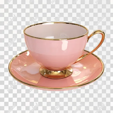 PNG Elegant Pink Teacup with Gold Trim