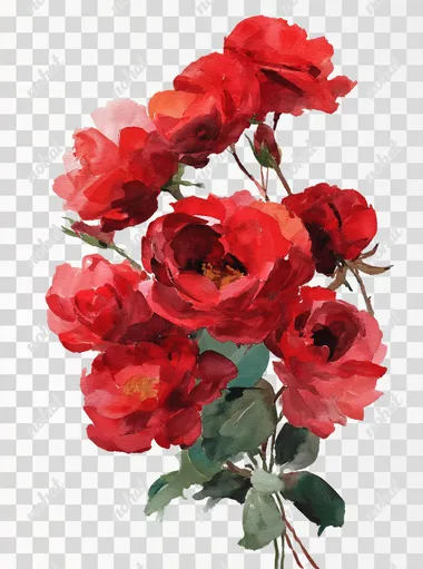 PNG Elegant Watercolor Deep Red Roses Arrangement PNG Elegant Watercolor Deep Red Roses Arrangement