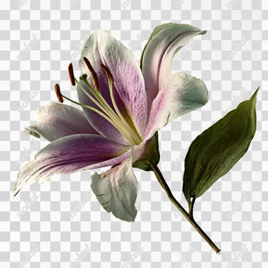 PNG Elegant White Lily with Lavender Hues PNG Elegant White Lily with Lavender Hues