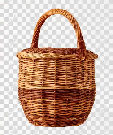 PNG Elegant Wicker Basket on White Background