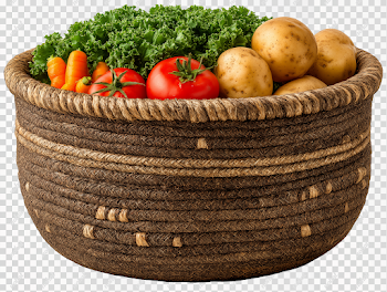 PNG Elegant Woven Basket with Fresh Vegetables