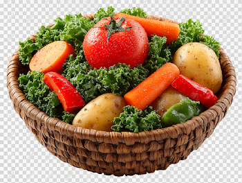 PNG Elegant Woven Basket with Fresh Vegetables