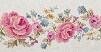 PNG Embroidered Floral Design with Pink Roses