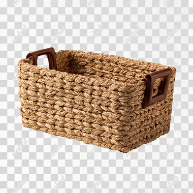PNG Empty Rectangular Hyacinth Gift Basket with Brown Handles