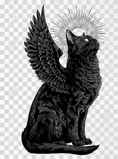 PNG Ethereal Winged Cat - Occult Woodcut Style Art PNG Ethereal Winged Cat - Occult Woodcut Style Art
