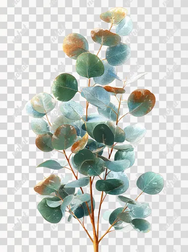 PNG Eucalyptus Stem with Soft Round Leaves in Watercolor PNG Eucalyptus Stem with Soft Round Leaves in Watercolor
