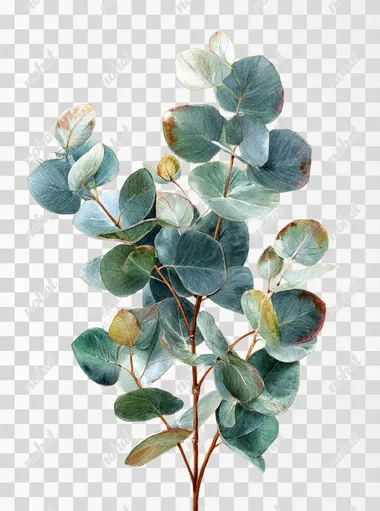 PNG Eucalyptus Watercolor Illustration with Dusty Green and Blue Tones PNG Eucalyptus Watercolor Illustration with Dusty Green and Blue Tones