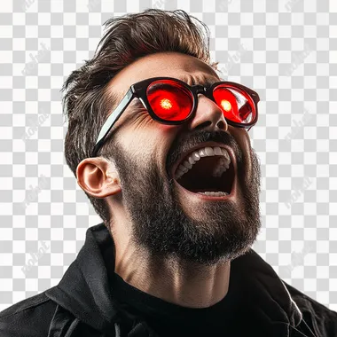 PNG Excited Wealthy Man with Red Glasses and Bright Eyes, Profile Image