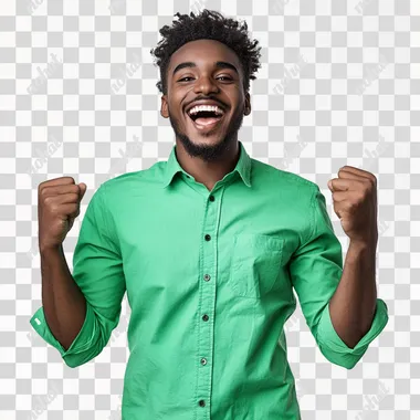 PNG Excited young adult math professional of color in bright green shirt PNG Excited young adult math professional of color in bright green shirt