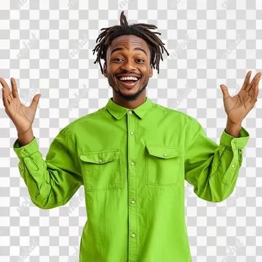 PNG Excited young adult math professional of color in bright green shirt
